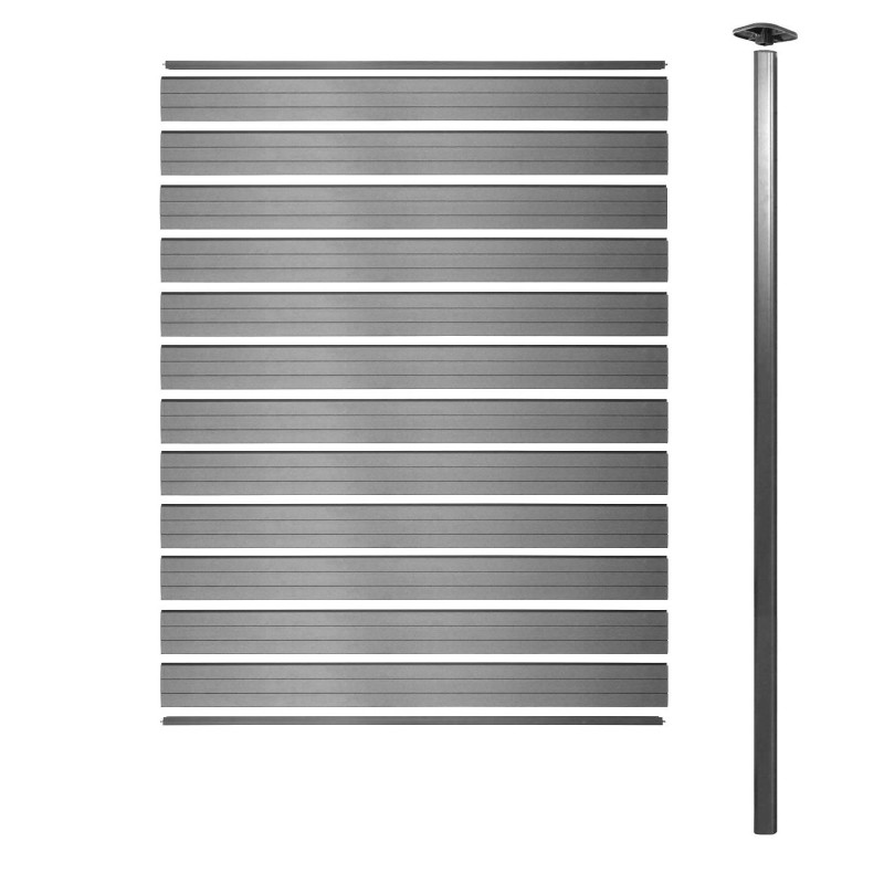 Brise-vue en WPC Sarthe, clôture brise-vent, poteaux en aluminium - Elément d'extension, 185cm gris