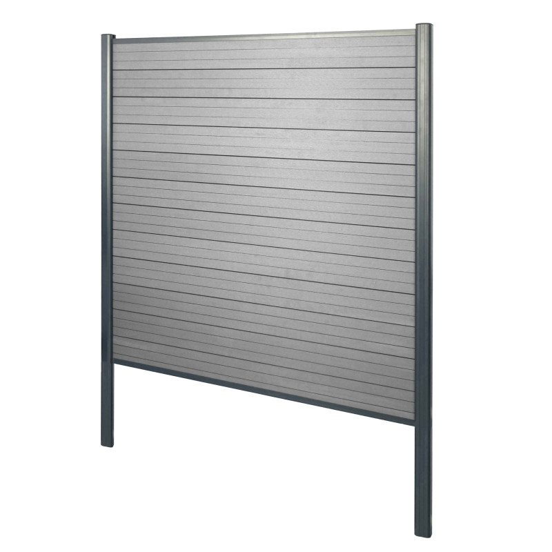Brise-vue en WPC Sarthe, clôture brise-vent, poteaux aluminium - élément de base, 190cm gris