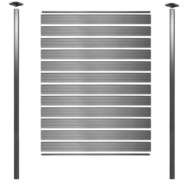 Brise-vue en WPC Sarthe, clôture brise-vent, poteaux aluminium - élément de base, 190cm gris