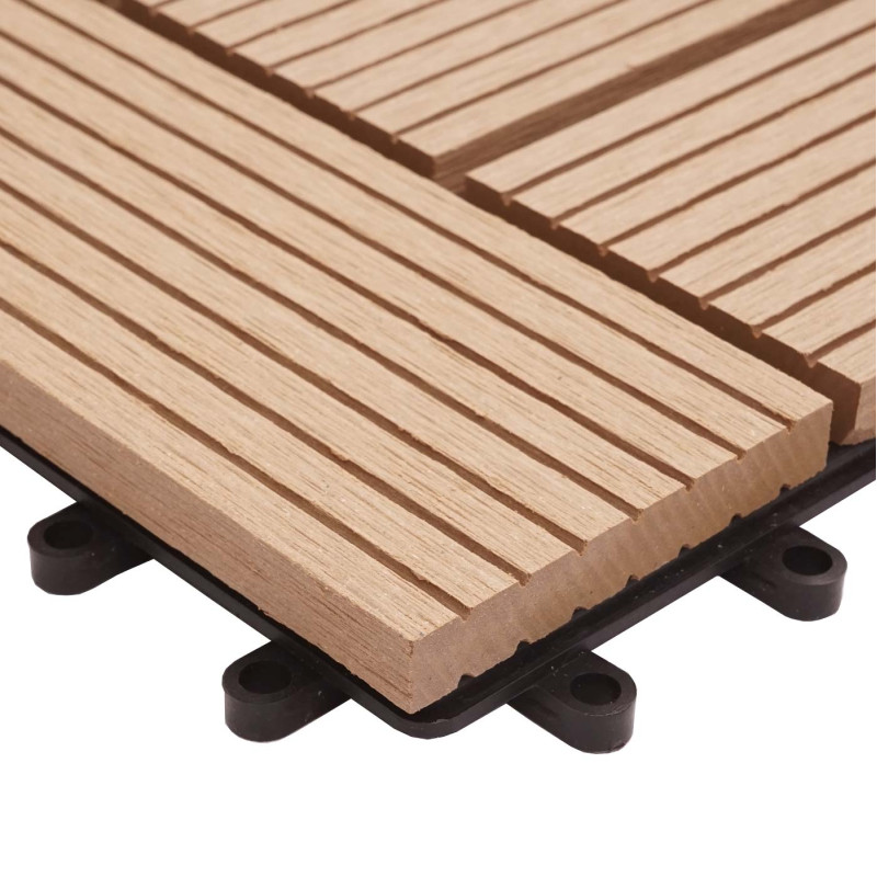 Carreau de sol WPC Rhône + bordure, aspect bois, 11x chaque 30x30cm 1m² Premium - teak, échelonné