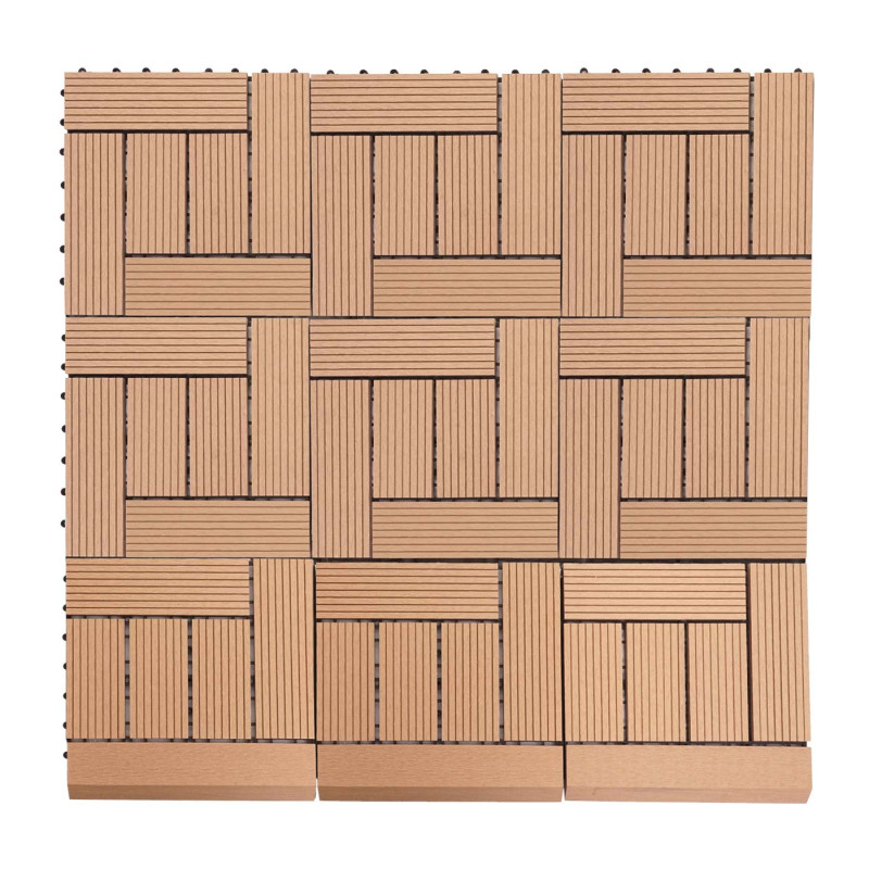 Carreau de sol WPC Rhône + bordure, aspect bois, 11x chaque 30x30cm 1m² Premium - teak, échelonné