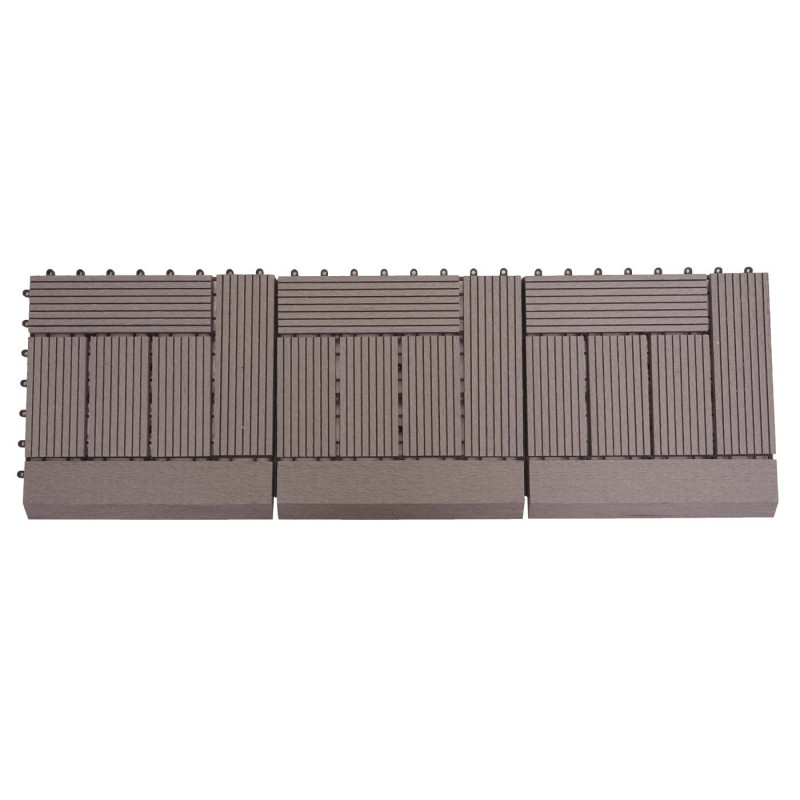 Carrelage de sol WPC Rhône + bordure, aspect bois, 11x chaque 30x30cm 1m² - gris offset