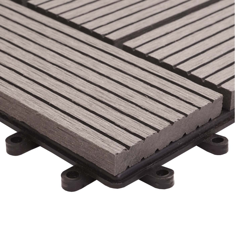 Carrelage de sol WPC Rhône + bordure, aspect bois, 11x chaque 30x30cm 1m² - gris offset