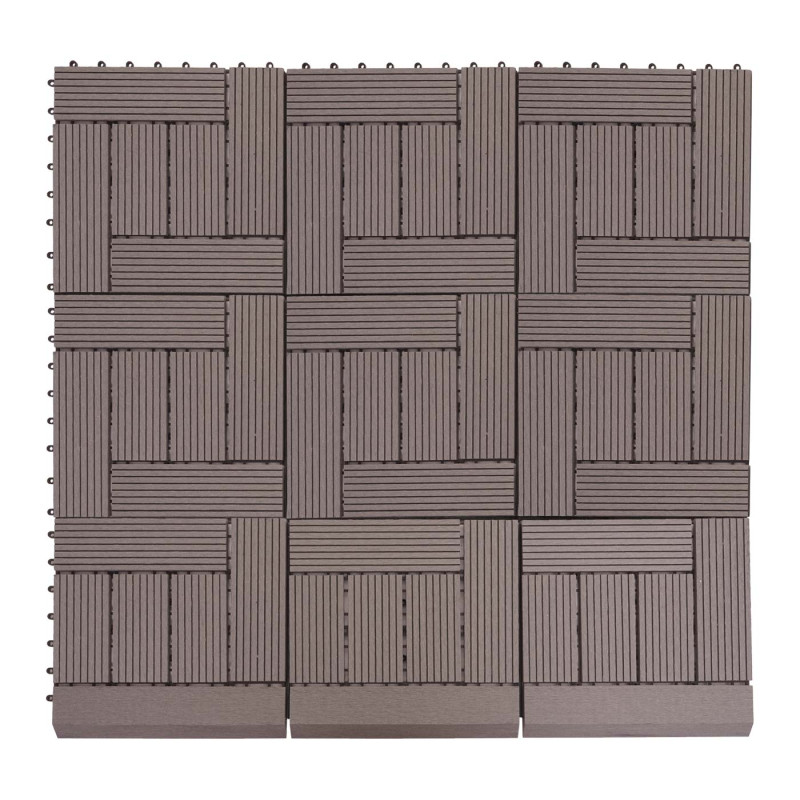 Carrelage de sol WPC Rhône + bordure, aspect bois, 11x chaque 30x30cm 1m² - gris offset