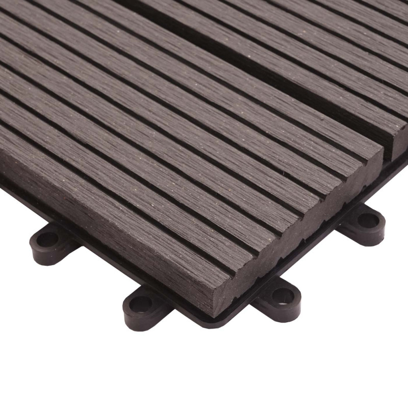 Carreau de sol WPC aspect bois, 11x chaque 30x30cm 1m² Premium - anthracite linéaire horizontal