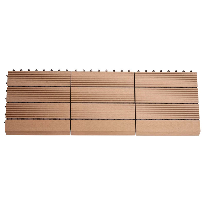 Carreau de sol WPC Rhône + bordure, aspect bois 11x chaque 30x30cm 1m² Premium - teak linéaire horizontal