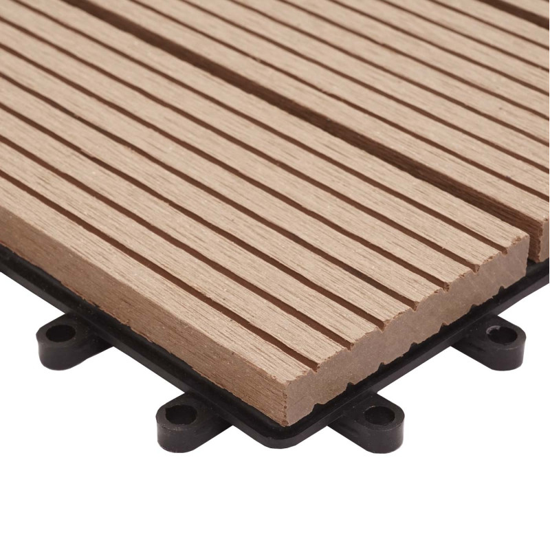 Carreau de sol WPC Rhône + bordure, aspect bois 11x chaque 30x30cm 1m² Premium - teak linéaire horizontal