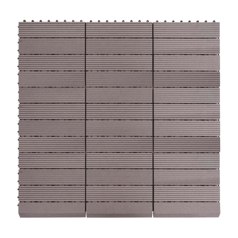 Carreau de sol WPC Rhône + bordure, aspect bois,11x chaque 30x30cm 1m² Premium - gris linéaire horizontal