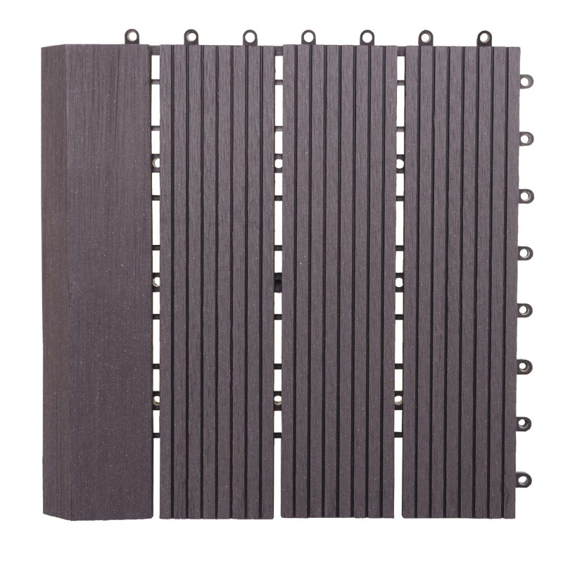 Carrelage de sol WPC Rhône + bordure, aspect bois, 11x chaque 30x30cm 1m² - anthracite linéaire vertical