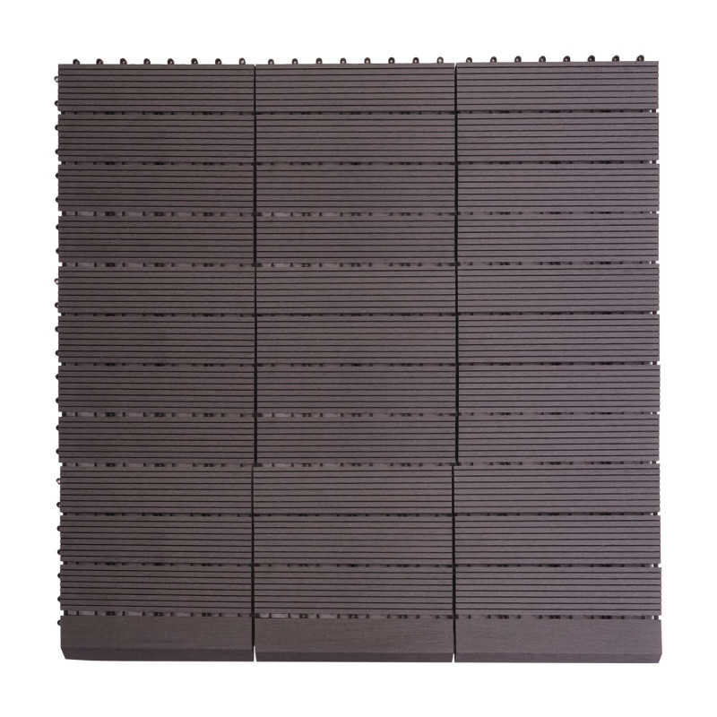 Carrelage de sol WPC Rhône + bordure, aspect bois, 11x chaque 30x30cm 1m² - anthracite linéaire vertical