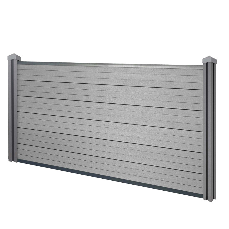 Brise-vue en WPC Sarthe, clôture brise-vent, poteaux WPC - élément de base bas, 1.95m gris