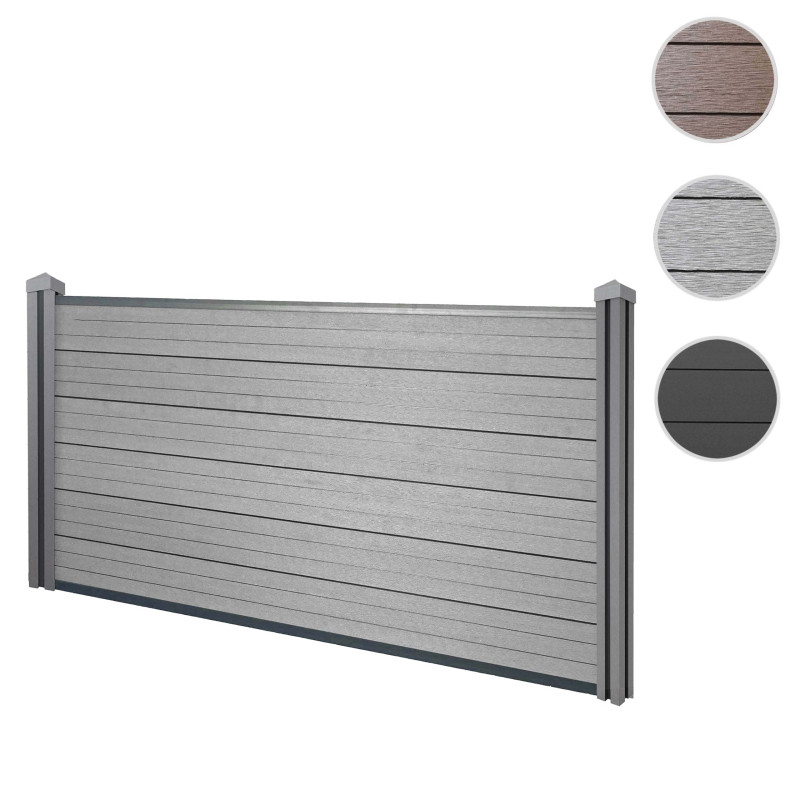 Brise-vue en WPC Sarthe, clôture brise-vent, poteaux WPC - élément de base bas, 1.95m gris