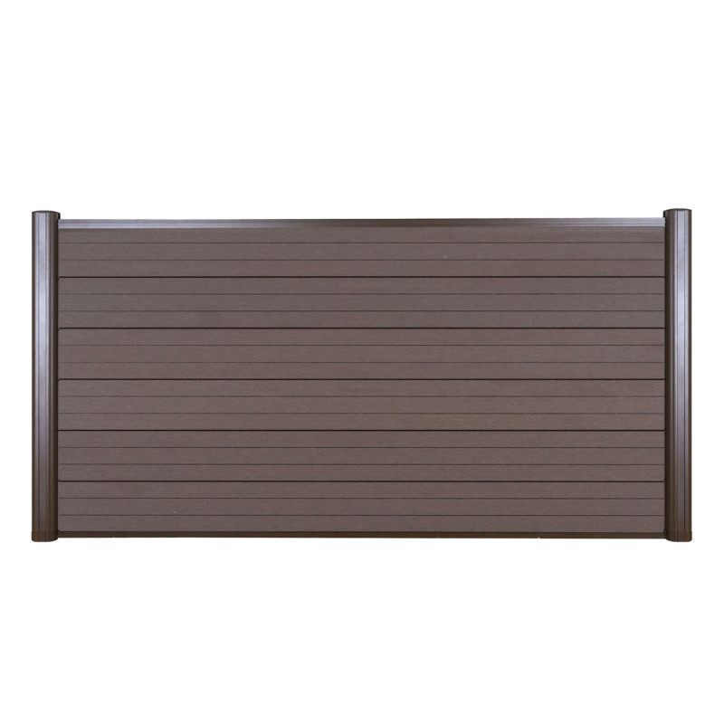 Brise-vue en WPC Sarthe, clôture brise-vent, poteaux aluminium - élément de base bas, 1.90m marron