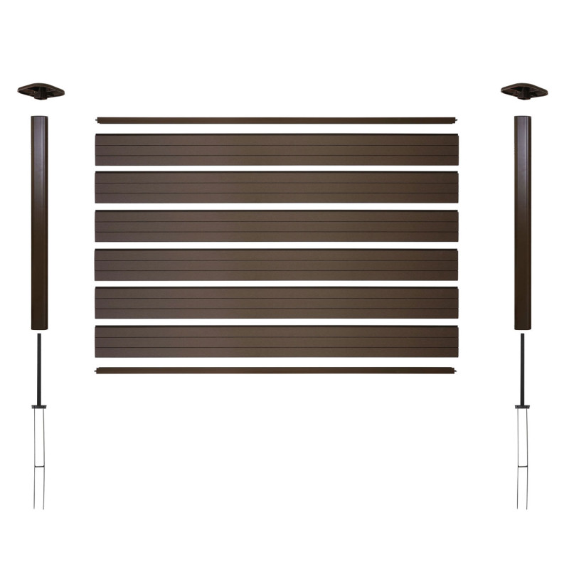 Brise-vue en WPC Sarthe, clôture brise-vent, poteaux aluminium - élément de base bas, 1.90m marron
