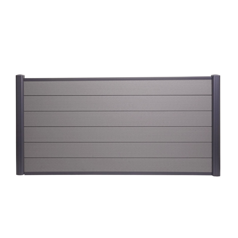 Brise-vue en WPC Sarthe, clôture brise-vent, poteaux aluminium - élément de base bas, 1,90m gris