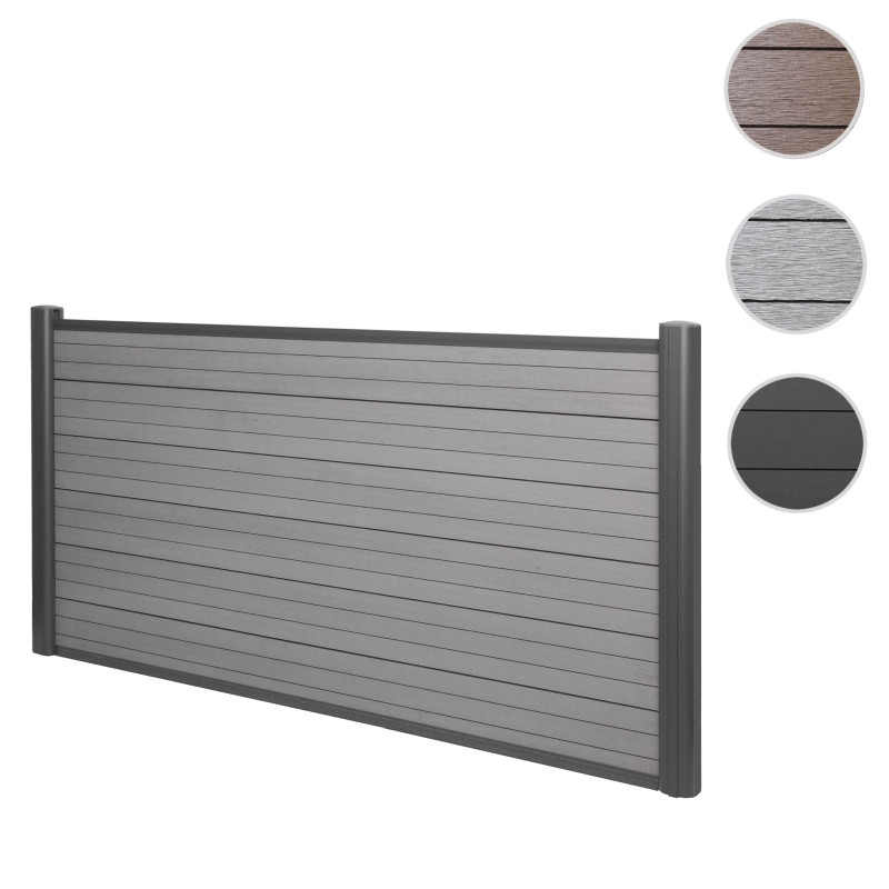 Brise-vue en WPC Sarthe, clôture brise-vent, poteaux aluminium - élément de base bas, 1,90m gris