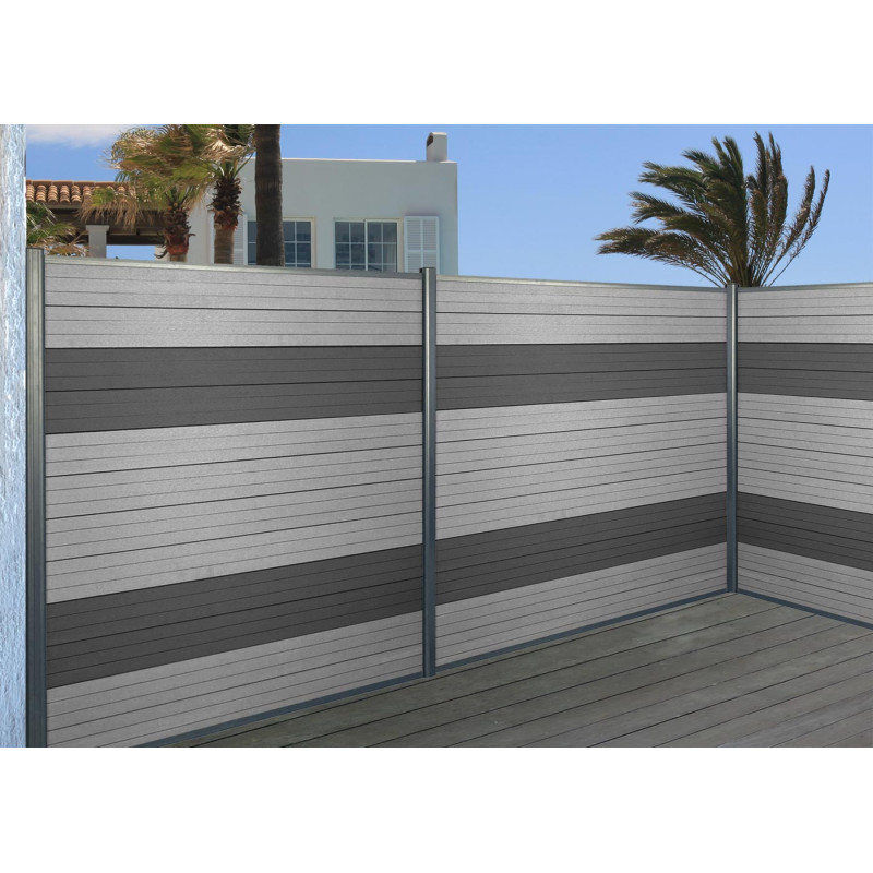 Lot de 4 lattes pour brise-vue en WPC Sarthe, planches brise-vent, approx. 1sqm - 180cm, gris