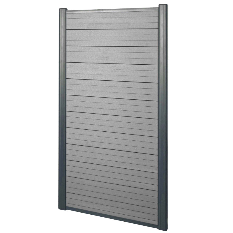 Brise-vue en WPC Sarthe, clôture brise-vent, poteaux en aluminium - élément de base étroit, 100cm gris