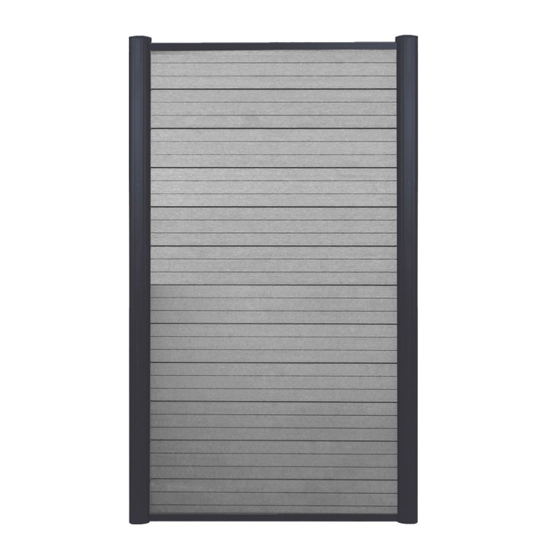 Brise-vue en WPC Sarthe, clôture brise-vent, poteaux en aluminium - élément de base étroit, 100cm gris