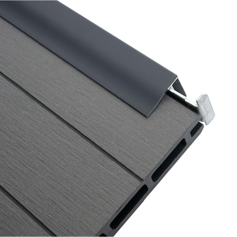 Set de finition pour brise-vue en WPC Sarthe, profil de finition brise-vent, poteaux en aluminium - 90cm, gris