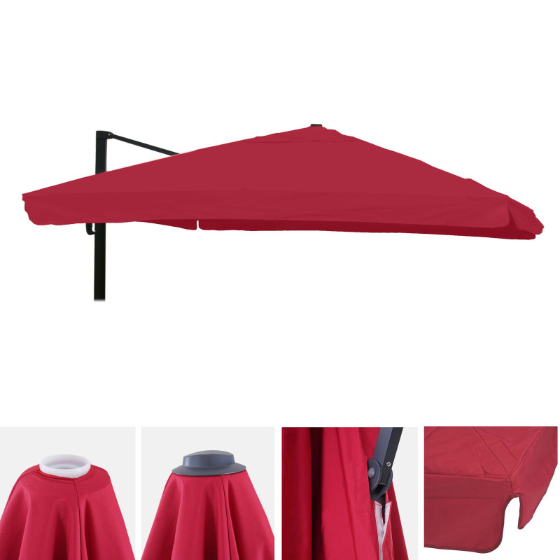 Toile pour parasol de luxe avec rabat, toile de remplacement 3,5x3,5m (Ø4,95m) 4kg - bordeaux