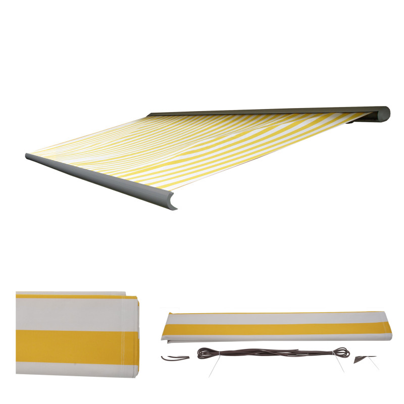 Housse de rechange pour store T122, cassette complète Housse de rechange protection solaire 4x3m - acrylique jaune-blanc