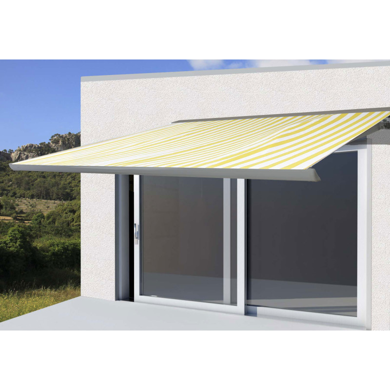 Housse de rechange pour store T122, cassette complète Housse de rechange protection solaire 4x3m - acrylique jaune-blanc