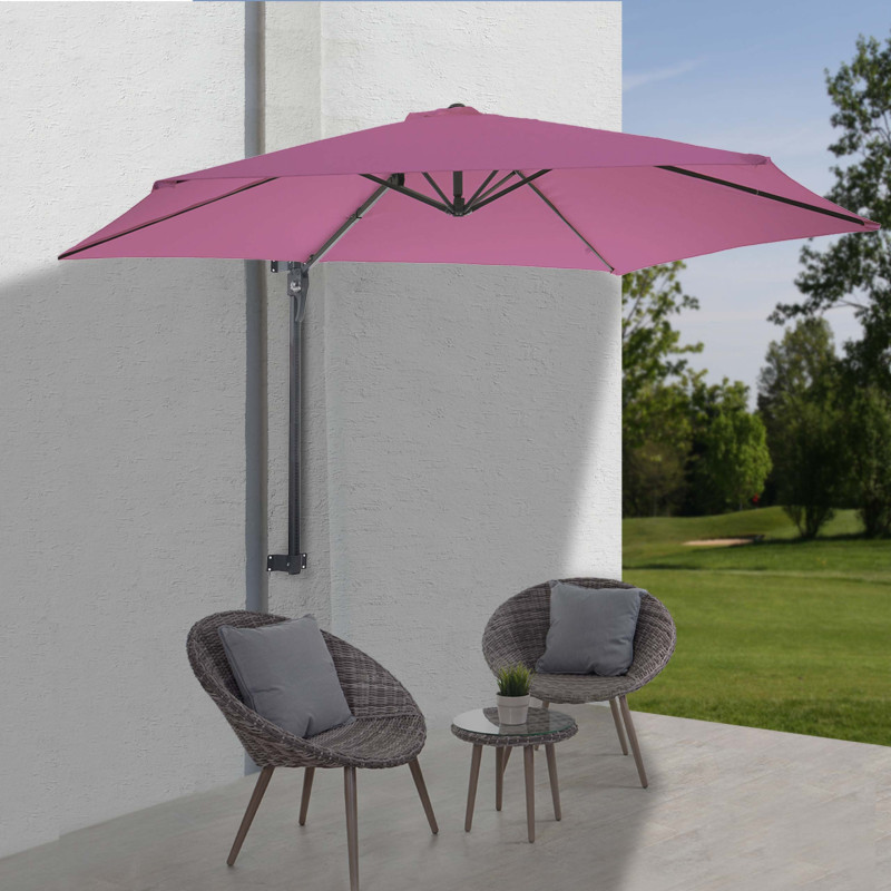 Parasol mural Casoria, parasol feux de circulation 3m inclinable, polyester aluminium/acier 9kg - lavande