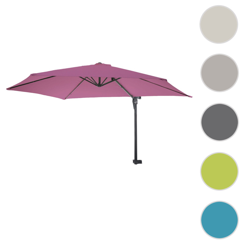 Parasol mural Casoria, parasol feux de circulation 3m inclinable, polyester aluminium/acier 9kg - lavande