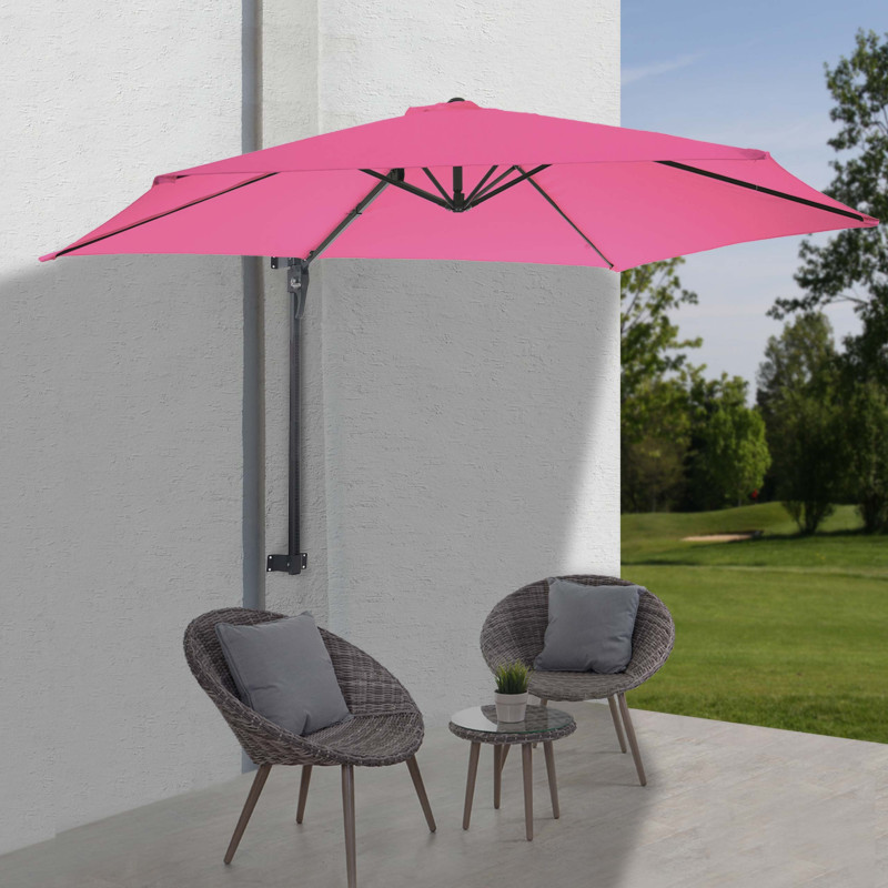 Parasol mural Casoria, parasol feux de circulation, 3m inclinable, polyester aluminium/acier 9kg - rose