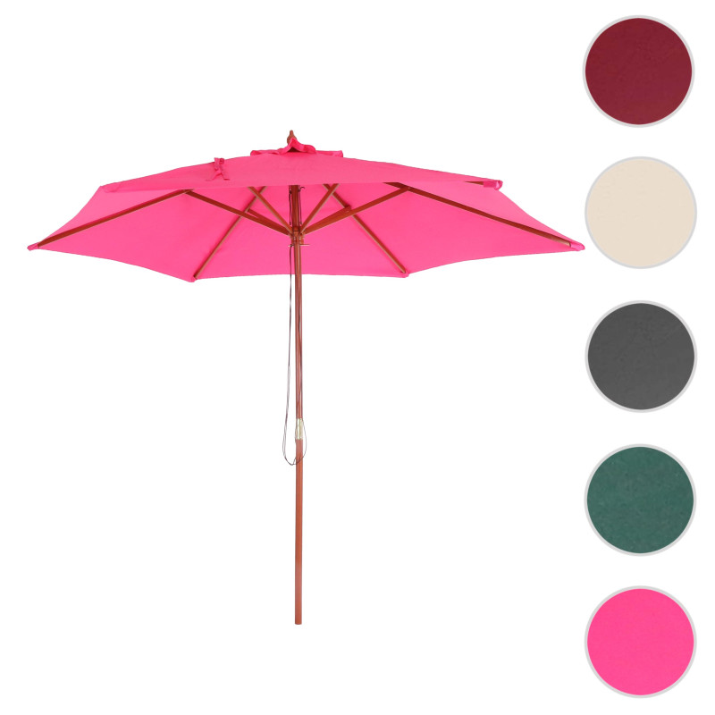 Parasol Florida, parasol de jardin parasol de marché, Ø 3m polyester/bois - rose