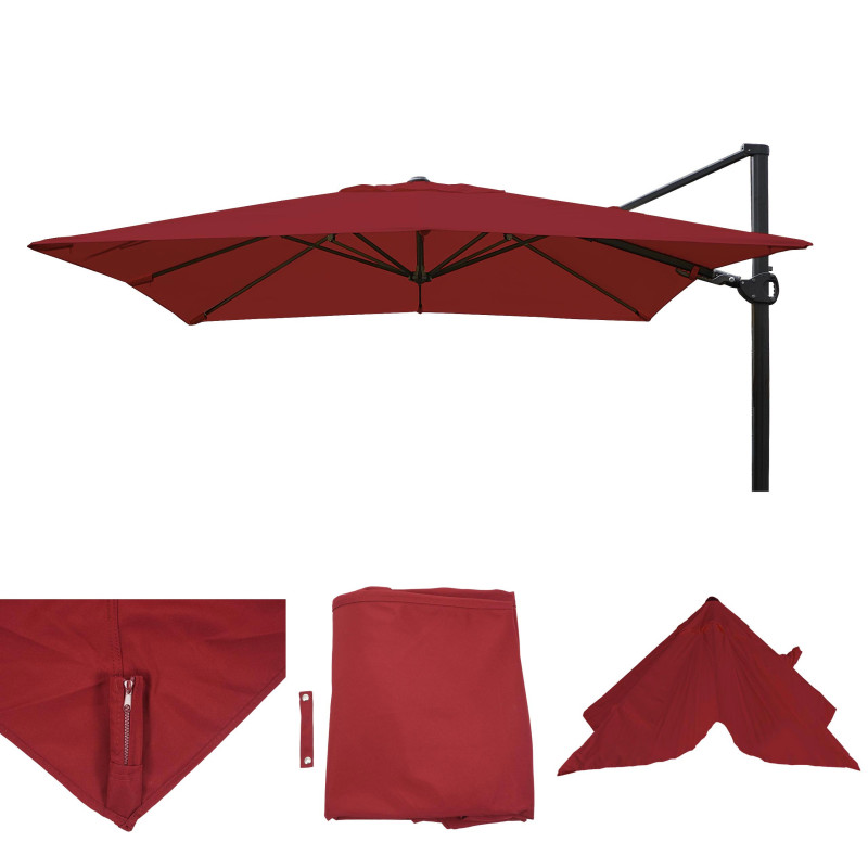 Toile pour parasol hotte de circulation remplacement, 3x3m (Ø4,24m) polyester 2,8kg - bordeaux