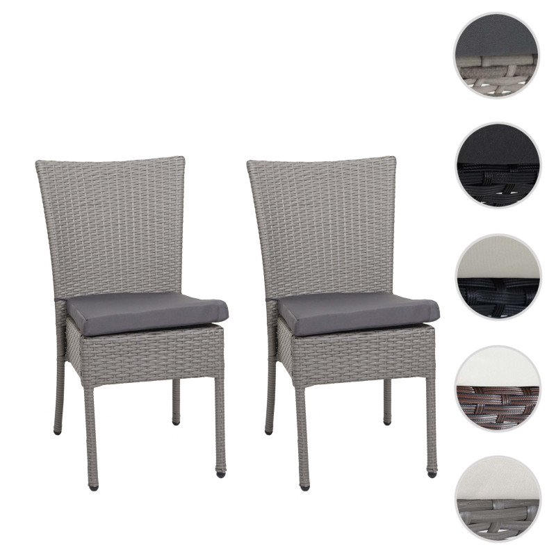 2x Chaise en poly rotin chaise de balcon chaise de jardin, empilable - gris, coussins gris foncé
