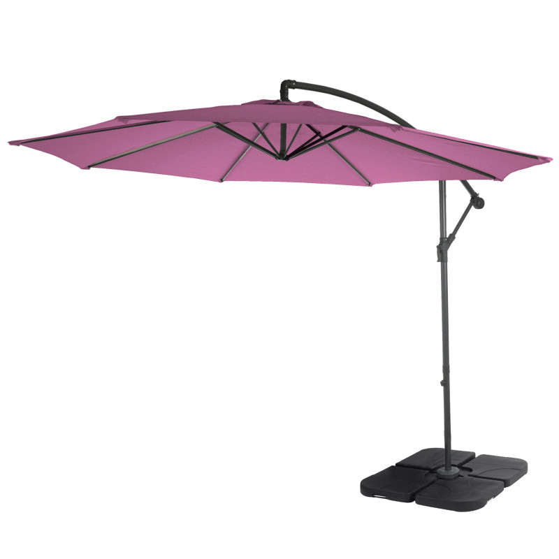 Acerra, parasol, protection solaire, Ø 3m inclinable, polyester/acier 11kg -lavande avec support