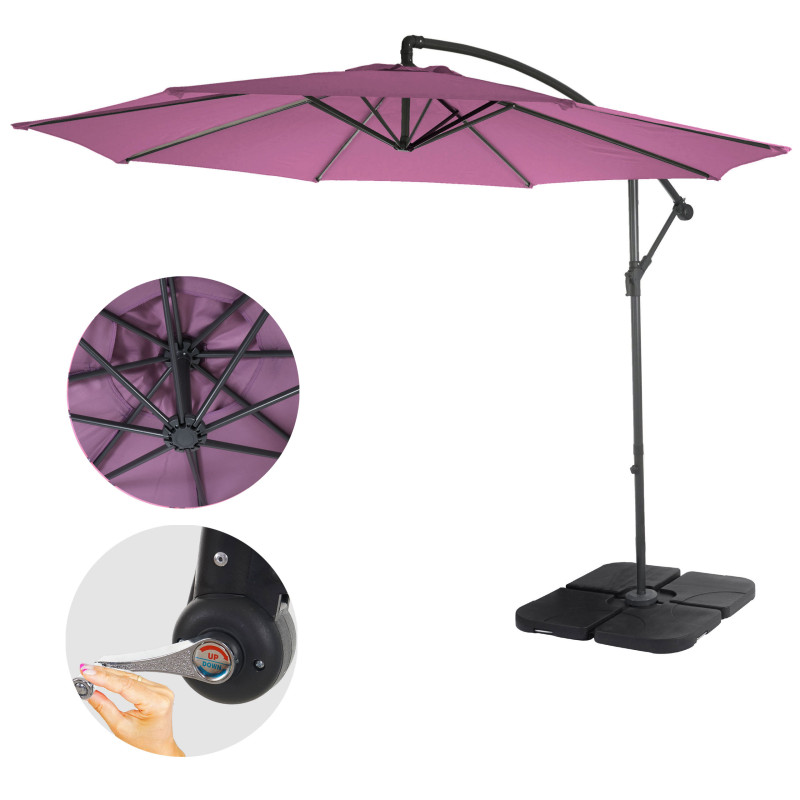 Acerra, parasol, protection solaire, Ø 3m inclinable, polyester/acier 11kg -lavande avec support