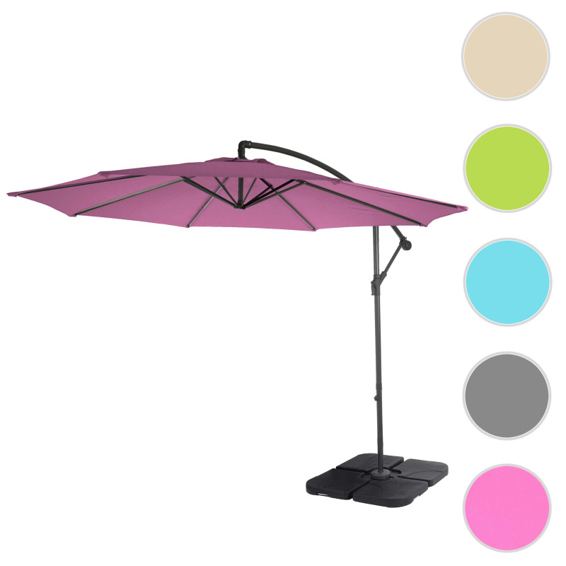 Acerra, parasol, protection solaire, Ø 3m inclinable, polyester/acier 11kg -lavande avec support