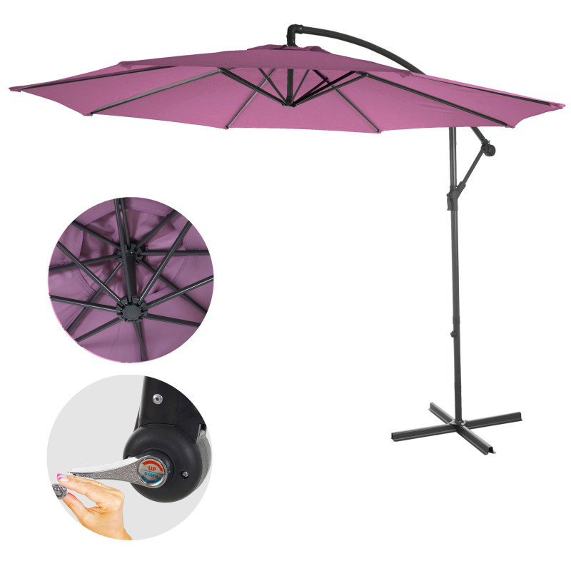 Parasol Acerra, parasol parasol, Ø 3m inclinable, polyester/acier 11kg - rouge lavande sans socle