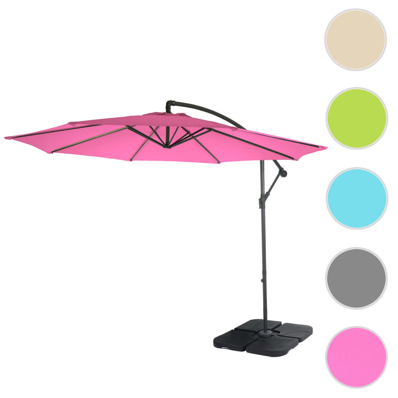 Acerra, parasol, protection solaire, Ø 3m inclinable, polyester/acier 11kg - rose avec support