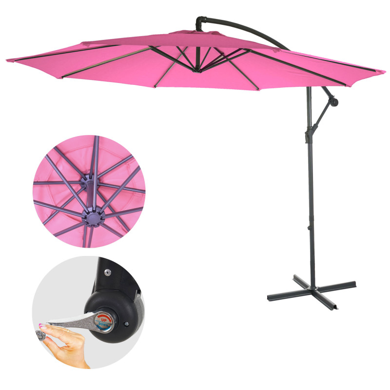 Parasol Acerra, parasol parasol, Ø 3m inclinable, polyester/acier 11kg - rose sans socle