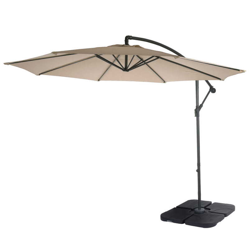 Acerra, parasol, protection solaire, Ø 3m inclinable, polyester/acier 11kg - sable-beige avec support