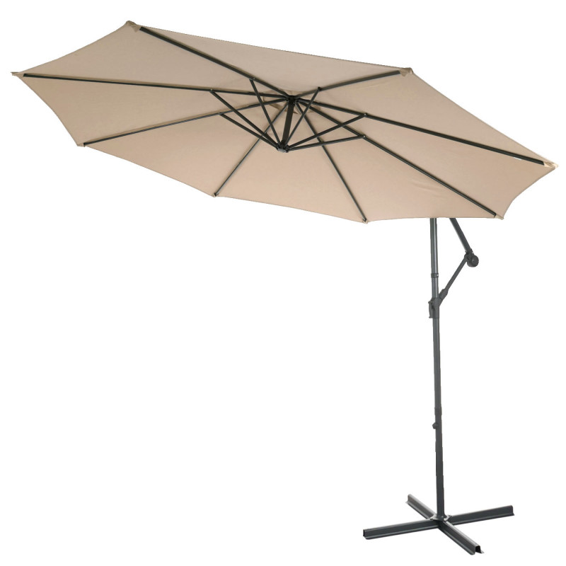 Acerra, parasol, protection solaire, Ø 3m inclinable, polyester/acier 11kg - sable-beige avec support