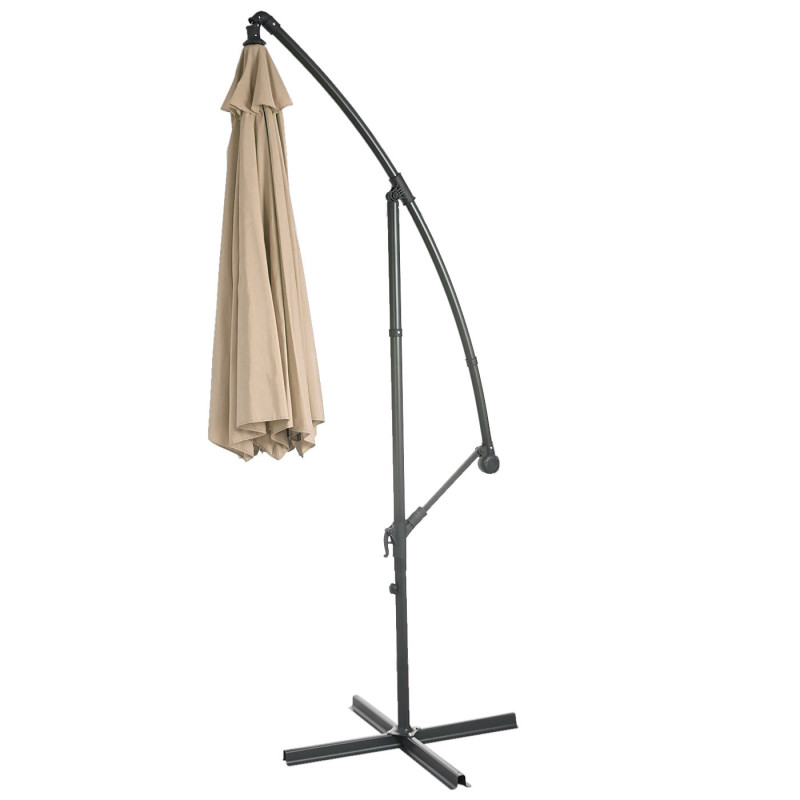 Acerra, parasol, protection solaire, Ø 3m inclinable, polyester/acier 11kg - sable-beige avec support