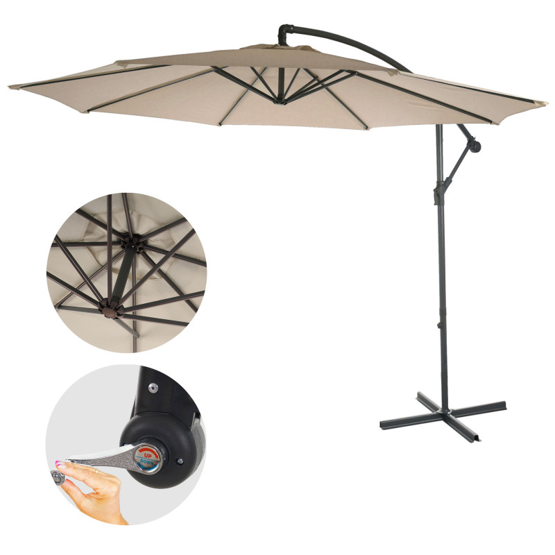 Parasol Acerra, parasol parasol, Ø 3m inclinable, polyester/acier 11kg - sable-beige sans socle