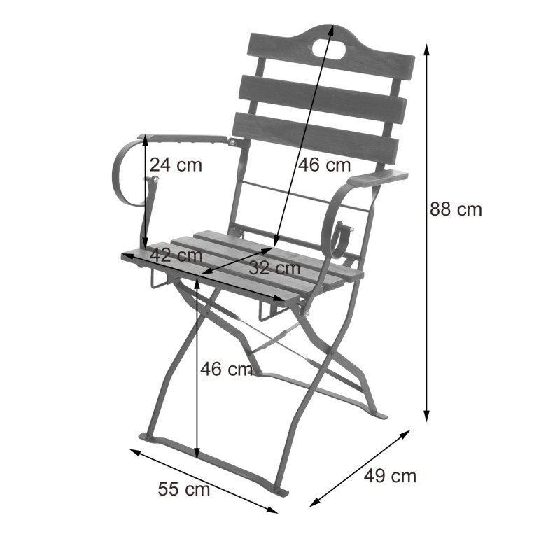 2x chaise de jardin à bière chaise de jardin, qualité gastro acacia certifié MVG - couleur naturelle