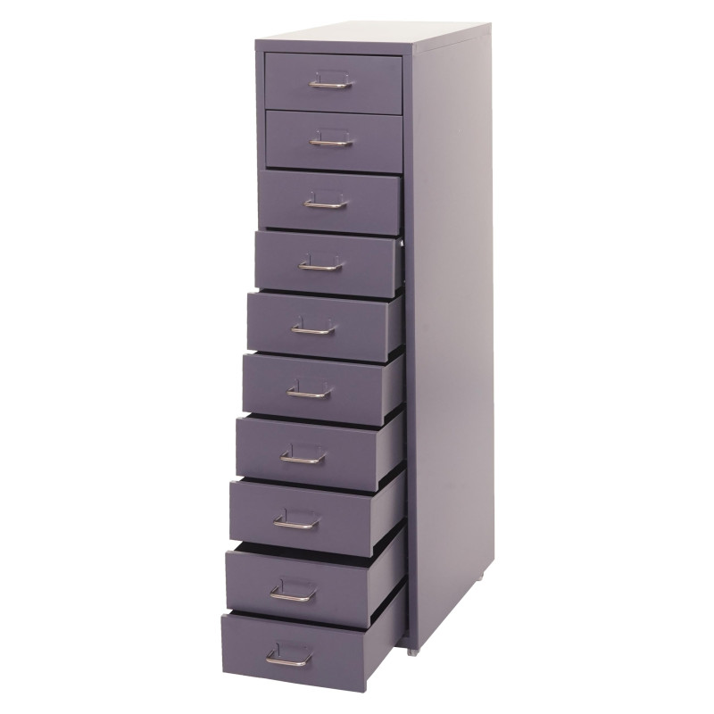 Caisson a roulettes Boston T851, armoire à tiroirs armoire en acier, 110x28x41cm 10 tiroirs - gris foncé