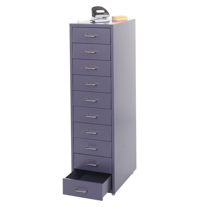 Caisson a roulettes Boston T851, armoire à tiroirs armoire en acier, 110x28x41cm 10 tiroirs - gris foncé