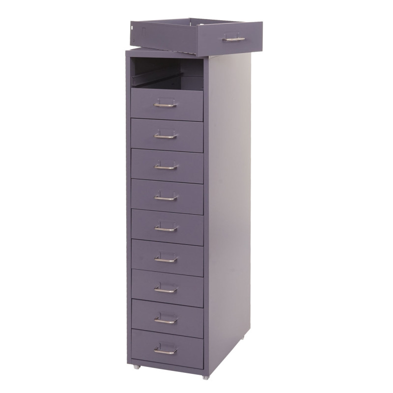 Caisson a roulettes Boston T851, armoire à tiroirs armoire en acier, 110x28x41cm 10 tiroirs - gris foncé