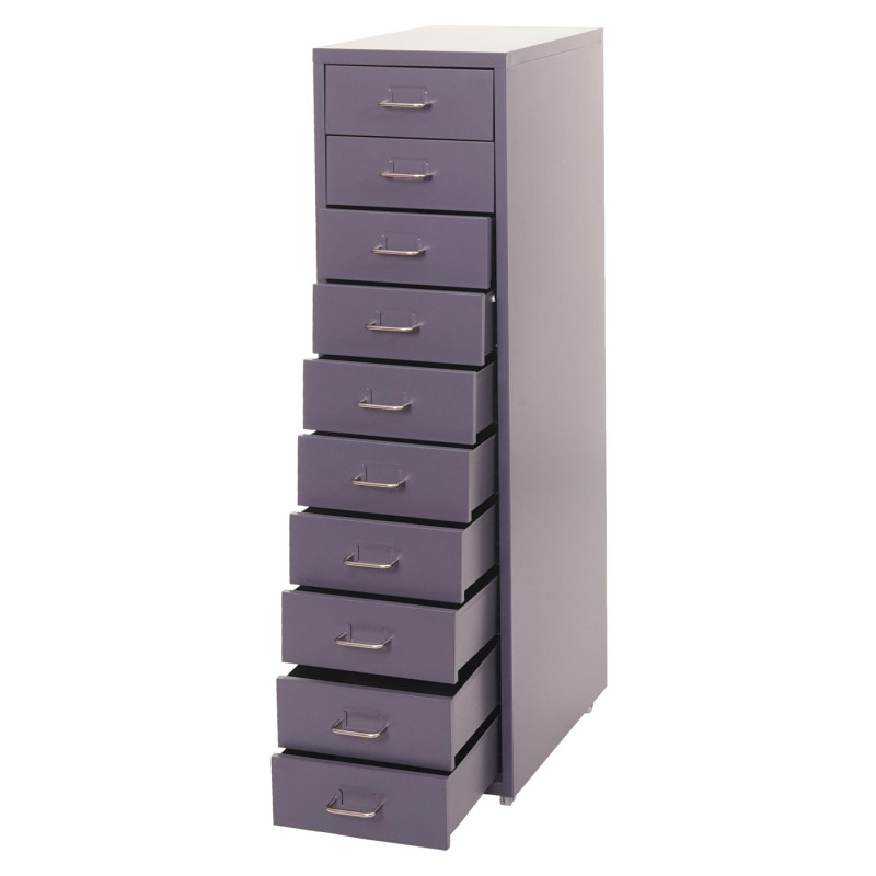 Caisson a roulettes Boston T851, armoire à tiroirs armoire en acier, 110x28x41cm 10 tiroirs - gris foncé