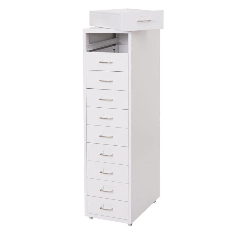 Caisson a roulettes Boston T851, armoire à tiroirs armoire en acier, 110x28x41cm 10 tiroirs - blanc