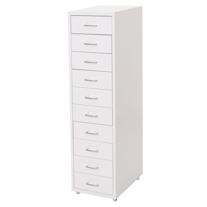 Caisson a roulettes Boston T851, armoire à tiroirs armoire en acier, 110x28x41cm 10 tiroirs - blanc